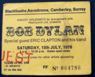 Bob Dylan Eric Clapton Guest Ticket The Picnic At Blackbushe 1978