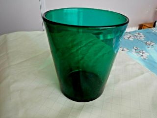 Vintage Sea Green Glass Bucket Vase: 15cm Tall
