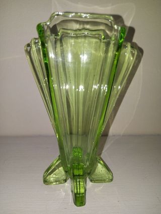 Art Deco Green Glass Uranium Vase,  Stolzle 4 " 1930s,  Vintage