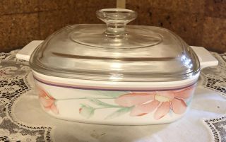 Corning Ware Pink Peony Floral A - 1 - B Casserole With Pyrex Lid (1 Liter)
