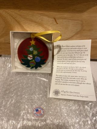 Peggy Karr Signed 3 1/2” Fused Glass Christmas Tree Ornament