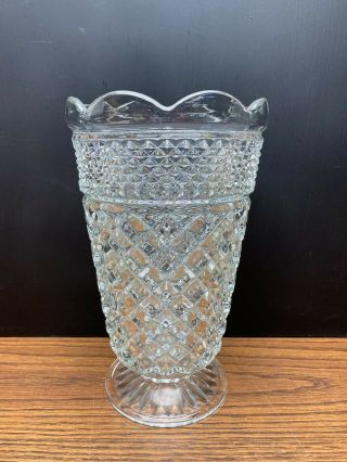 Vintage Anchor Hocking Wexford Clear Glass Vase Scalloped Rim Footed 10 " Tall