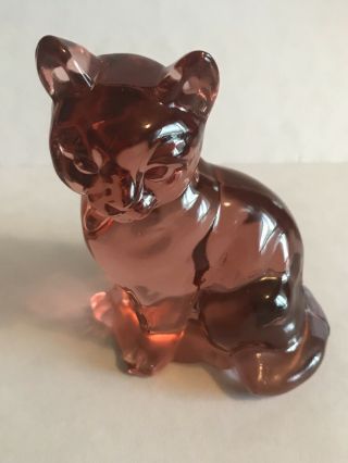Vintage Fenton Pink Cranberry Art Glass Cat Animal Figurine
