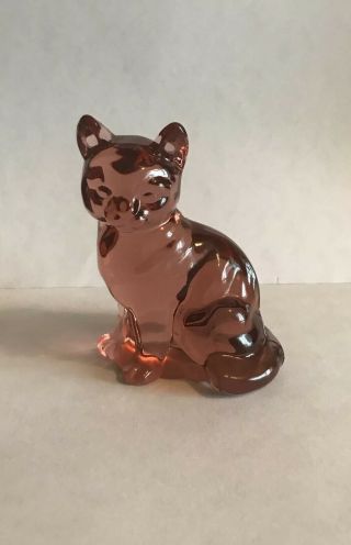 Vintage Fenton Pink Cranberry Art Glass Cat Animal Figurine 2