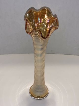 Vintage Marigold Imperial Ripple Carnival Glass Vase 12 "
