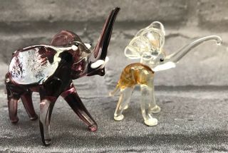 2 Vintage Miniature Hand Blown Venetian Glass Elephants Art Figurine Collectible