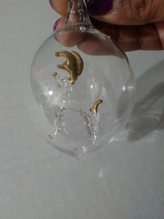 Hand Blown Glass Christmas Ornament Globe with Reindeer 3