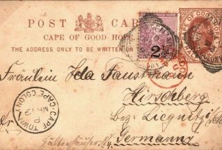 South Africa Cogh Port Elizabeth Germany Hirschberg Via Gb London 1892 Mc176