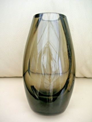 Vintage Heavy Cased Glass Teardrop Bud Vase Smokey Brown Whitefriars