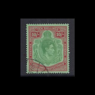 Nyasaland 1938/44 Kgvi 10/ - Emerald & Deep Red/pale Green Sg 142 Cat £80 F/used