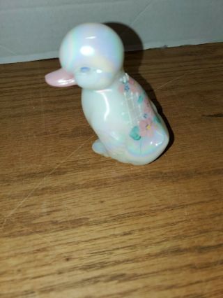 Fenton Hand Painted & Signed Iridescent Duck Chick Aprox 3.  25 " Tall