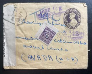 1940s India Postage Due Censored Postal Stationery Cover To Montreal Canada