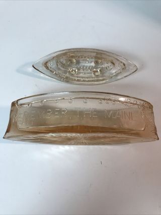 Vintage 1930’s “Remember The Maine” Pink Depression Glass Candy Container/dish 2