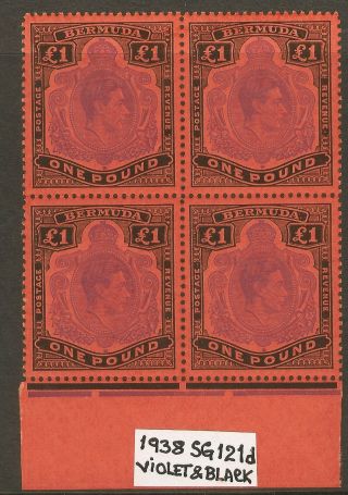 Bermuda Gvi 1951 One Pound In A Block Of Four Sg 121d Mnh Cat 220.  00 Gbp