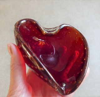 Vintage Whitefriars Controlled Bubble Ruby Red Heart Dish 9546 - Valentine Gift