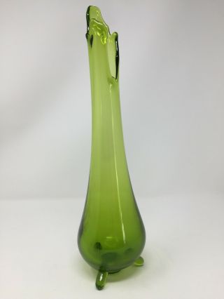 Vintage Mcm Retro Tall Green Glass Art Footed Vase With " Broken " Top Look