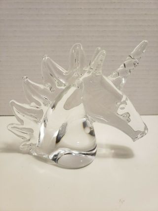 Marcolin Scandunavian Clear Crystal Art Glass Unicorn Sculpture Signed