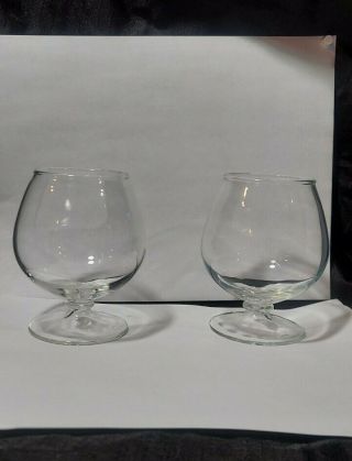 Set Of 2 Wafer Stem Brandy Snifter Glasses Hand Blow With Bubbles In The Glass