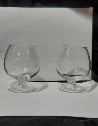 Set of 2 wafer stem Brandy snifter glasses hand blow with bubbles in the glass 2