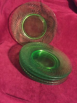 Green Depression Glass Optic Swirl Set Of 5 - 8 In Salad/dessert Plates
