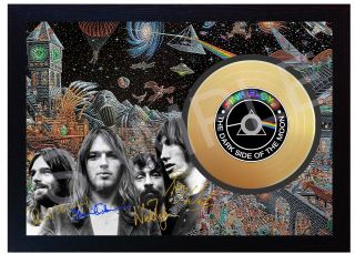 Mini Gold Vinyl Cd Pink Floyd David Gilmour The Dark Signed Framed Photo Print