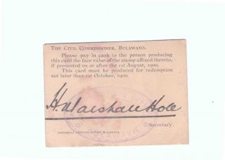 Rhodesia B.  S.  A.  Company " Marshall Hole " Card With 3d Arms Stamp. ,  Fine.
