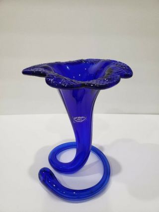 Murano Vintage Lily Trumpet Cobalt Blue Art Glass Vase 6 " High