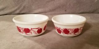 Set Of 2 - Vintage Hazel Atlas Milk Glass Berry/cereal Bowls Red Apple