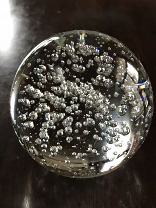 Vintage Controlled Bubble Glass Art Paperweight Large Clear Globe