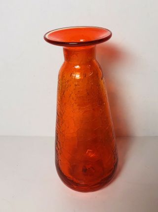 Vintage Red - Orange Crackled Glass Handblown 7.  5 " Tall Vase