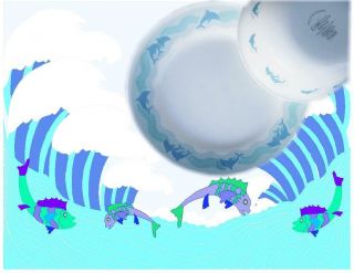 Corelle OCEAN DANCE 18 - oz SOUP Cereal BOWL Blue Green Sea Playful Dolphins 3