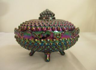 Fenton Purple Amethyst Iridescent Carnival Glass Hobnail Dresser Or Candy Dish