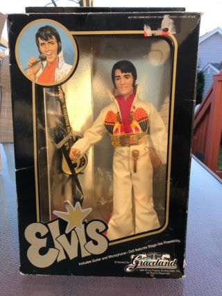 Vintage Elvis Presley Graceland Doll White Suit Nib W/guitar And Mic 1984 Nos