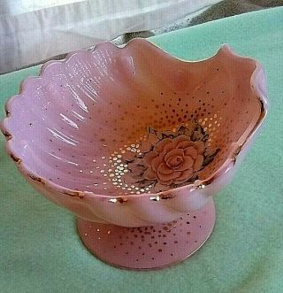 Antique Cambridge Crown Tuscan Seashell Compote.  Pink Trimmed In Gold See Photos