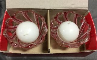 Mikasa Peppermint Red Swirl Crystal Glass Candleholders