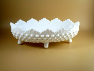 Vintage Fenton Hobnail Milk Glass Footed Oblong Candy Dish 8 " Long