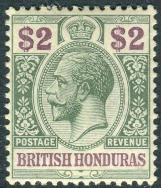 British Honduras - 1913 - 21 $2 Purple & Green.  A Lightly Mounted Sg 109