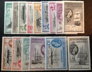 Falkland Islands Dependencies 1954 Full Set Of 15 Stamps To £1.  00 Hinged