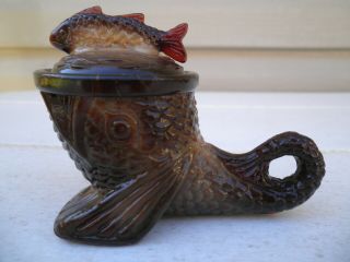 Vintage Greentown Glass Mini Walking Fish - - - Dark Chocolate Slag - - Price Drop