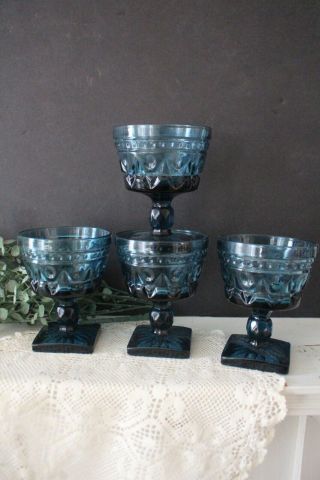 Set Of 4 Vintage Indiana Colony Park Lane Blue Glass Sherbet Dessert Dish Cup