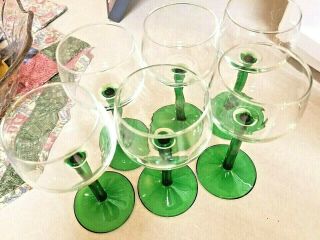 6 Vintage Luminarc,  France Green Stemmed Wine Glasses