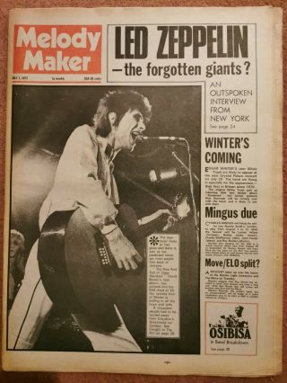 Melody Maker Newspaper July 1st 1972 David Bowie Cover Led Zeppelin Interview