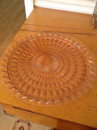 Vintage Pink Depression Glass Diamond Pattern Cake Plate/serving Dish 13.  5 "
