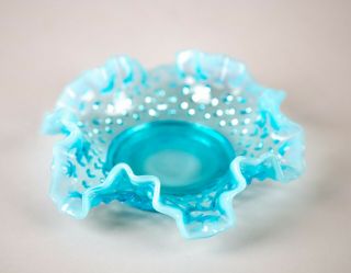Fenton Hobnail Blue Opalescent Crimped Bon Bon Dish Shallow Bowl Vintage Glass