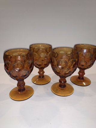 4 Vintage Imperial Provincial Amber Water Goblets/ Glasses 5 5/8” Thumbprint
