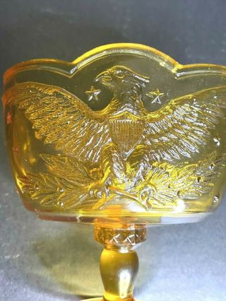 Vintage Lidded Candy Dish Lid Le Smith Glass Amber American Eagle & Stars Euc