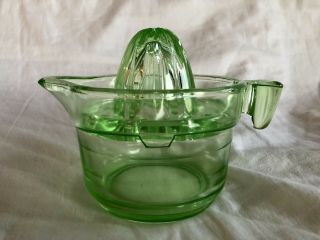 Vintage Us Glass Green Depression Uranium Glass Reamer Juicer 2 Cup