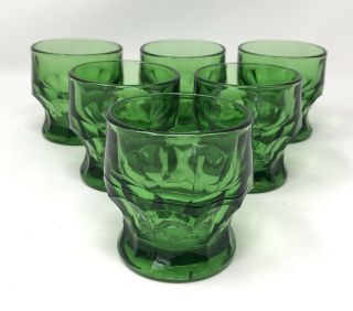 Set Of 6 Vintage Anchor Hocking Forest Green Georgian Honeycomb Juice Glasses