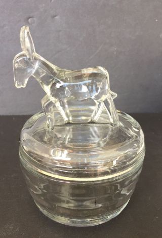 Vintage Jeanette Depression Glass Donkey Powder Jar Trinket Dish Usa Democrats