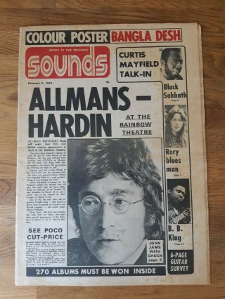 Sounds Music Newspaper February 5th 1972 John Lennon Cover Bangladesh Concert Po